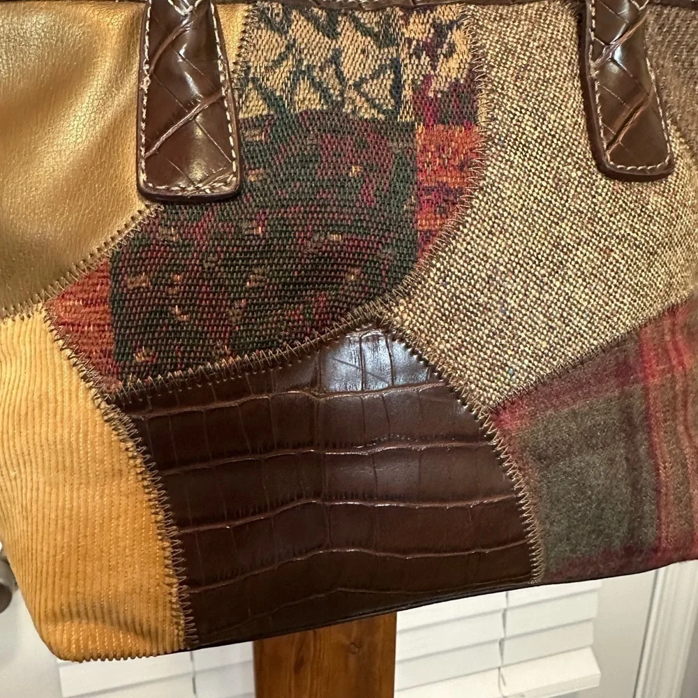 Womens Patchwork Handbag Small Corduroy Plaid Faux Leather Hobo Boho Zip Pockets